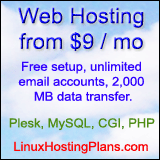 Linux Hosting Plans from $9.12 per month, includes Plesk Control Panel, MySQL databases, cgi-bin, crontab manager and 50 email accounts.