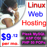 Linux Hosting Plans from .12 per month, includes Plesk Control Panel, MySQL databases, cgi-bin, crontab manager and 50 email accounts.